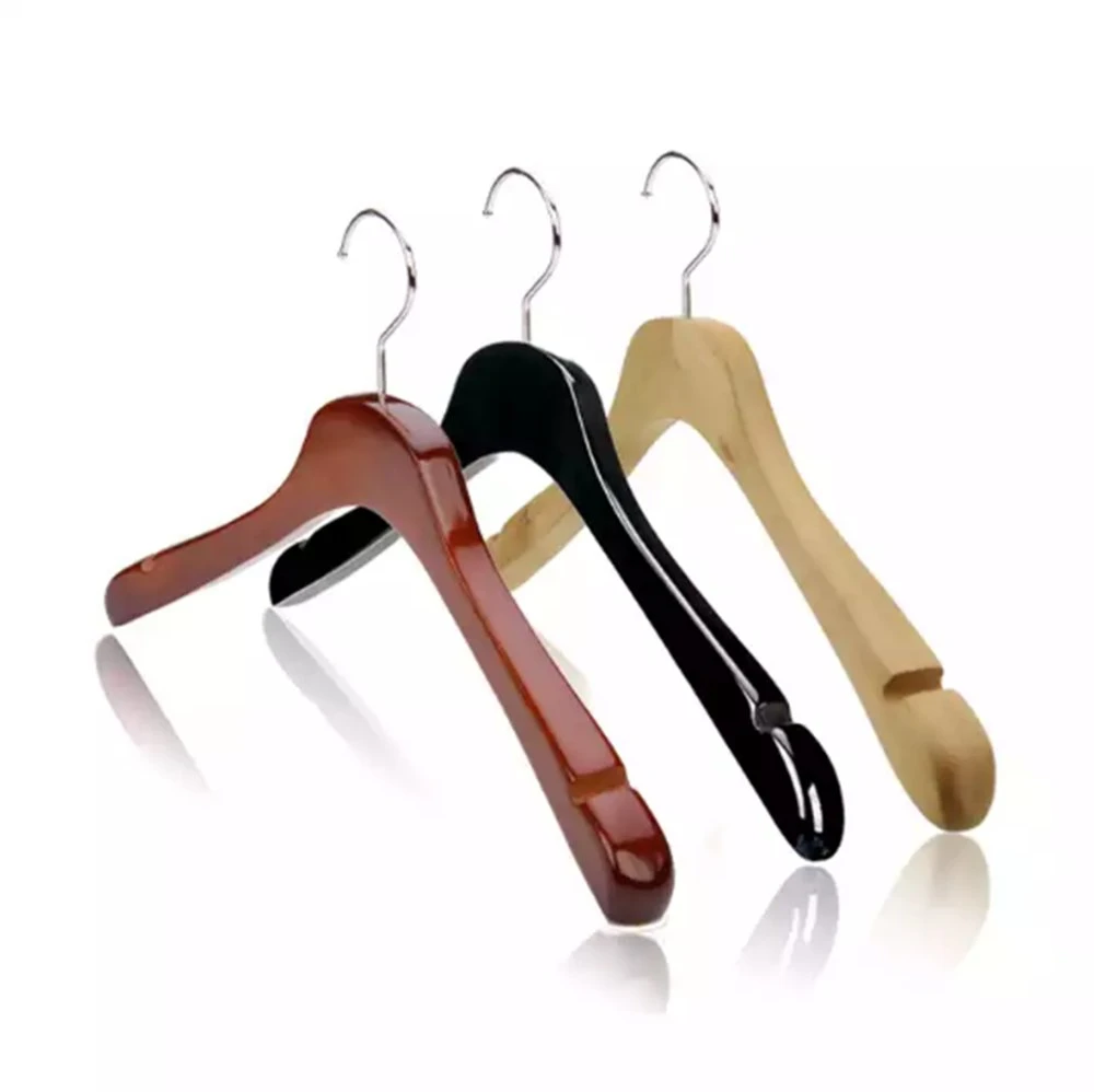 Brown Black Natural Hotel Display Wooden Top Clothes Hangers with Wide Shoulder for Coat/Suit/Jacket/Shirt